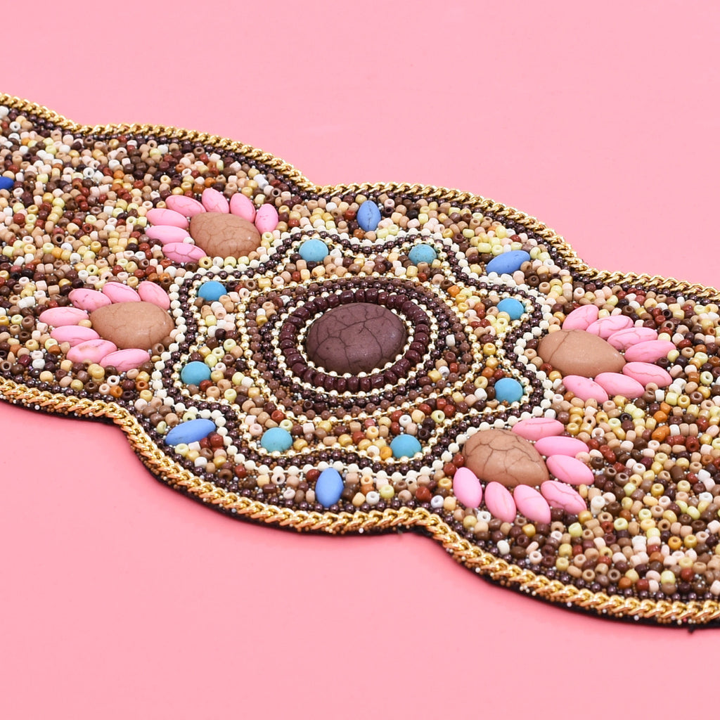 Beaded And Pressed Imitation Turquoise Elastic Waistband  Belt