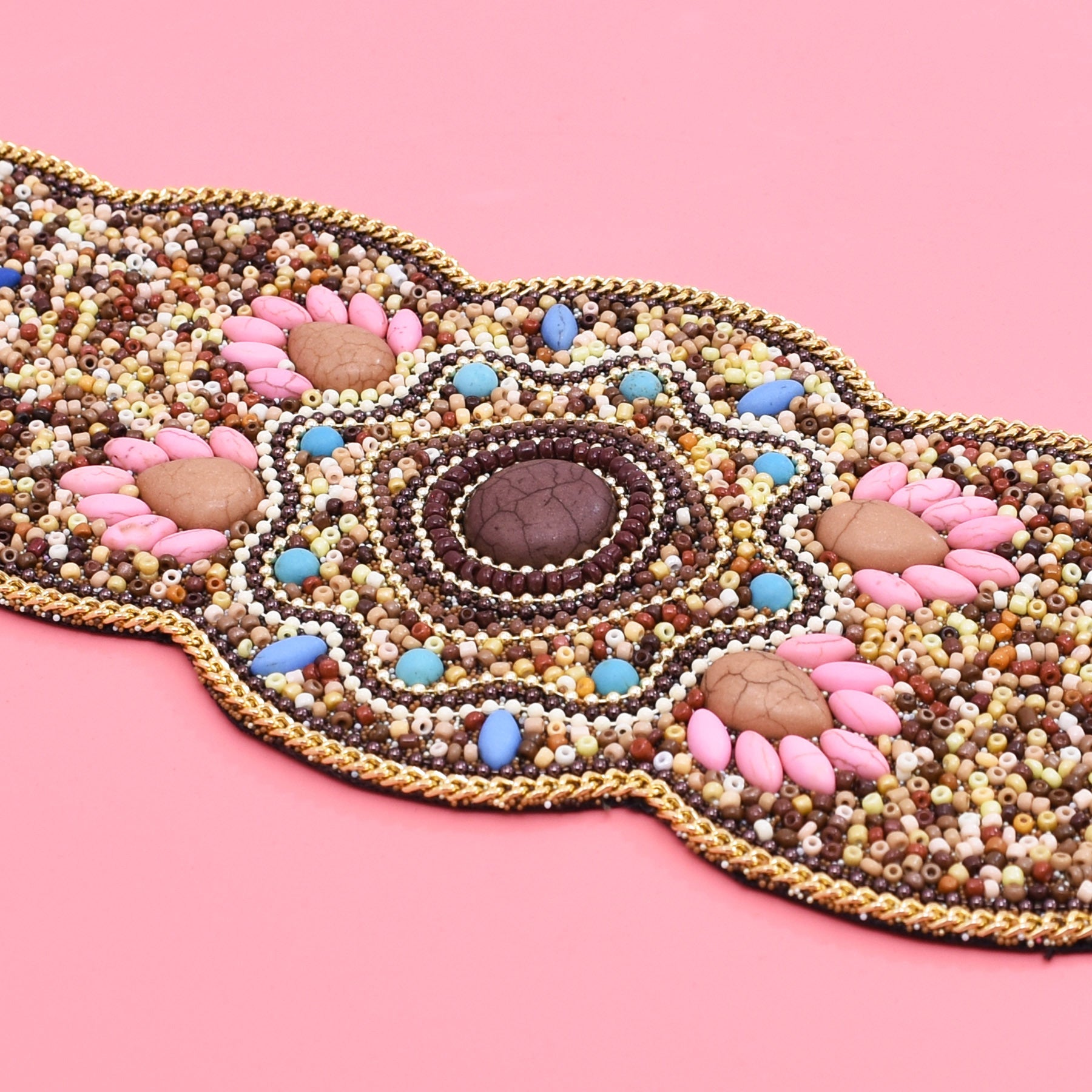 Beaded And Pressed Imitation Turquoise Elastic Waistband  Belt