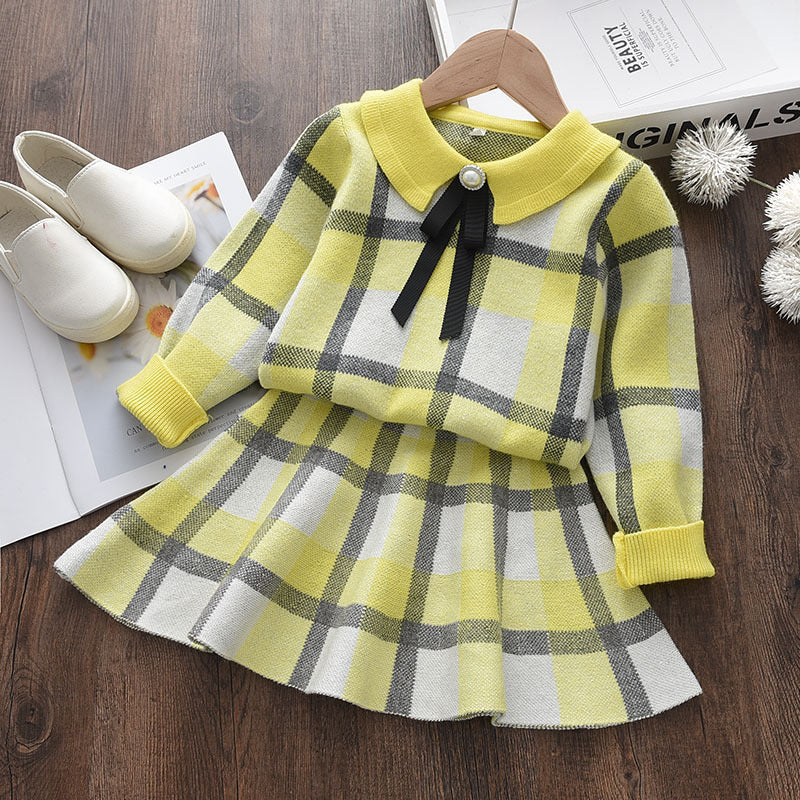 Plaid Striped Knitted Skirt Girls' Wooden Ear Woolen Skirt