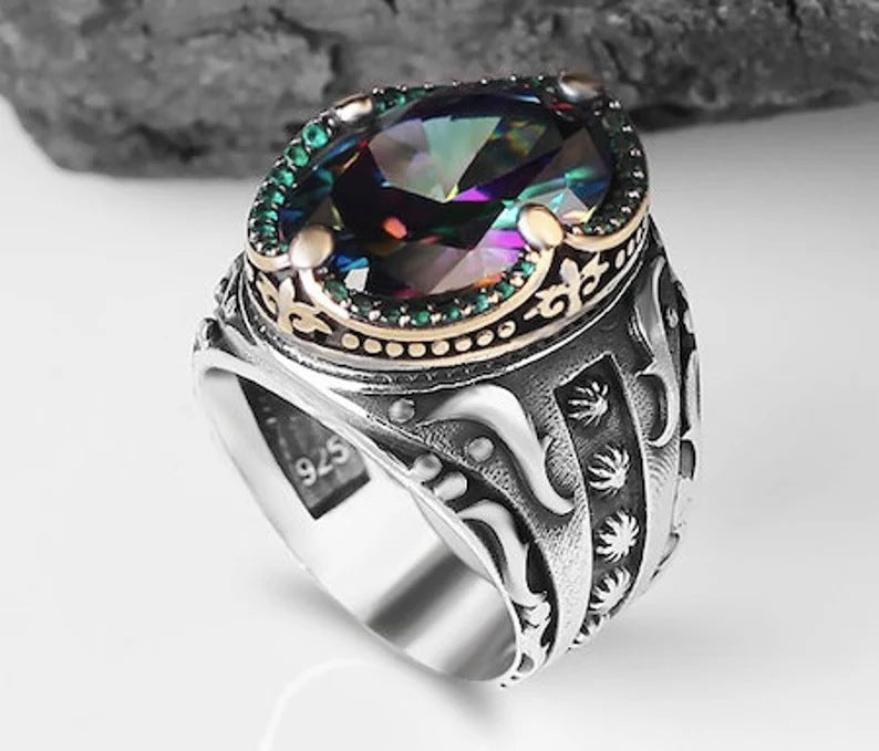 European And American Alloy Zircon Artisan Diamond Men Silver Ring
