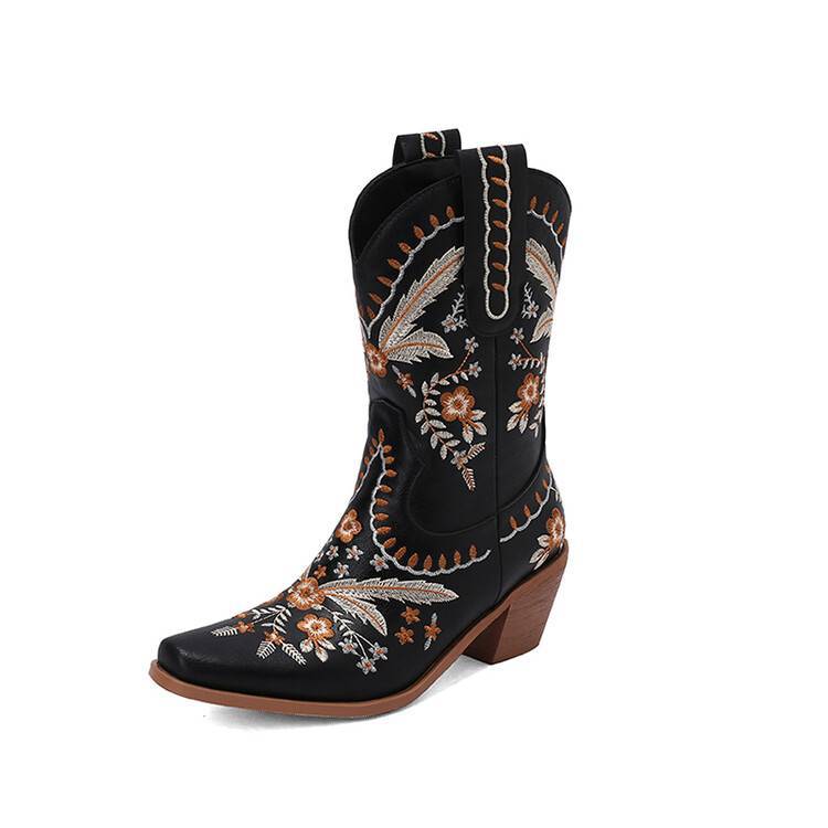Heel Embroidery Knee-high Cowboy Boots