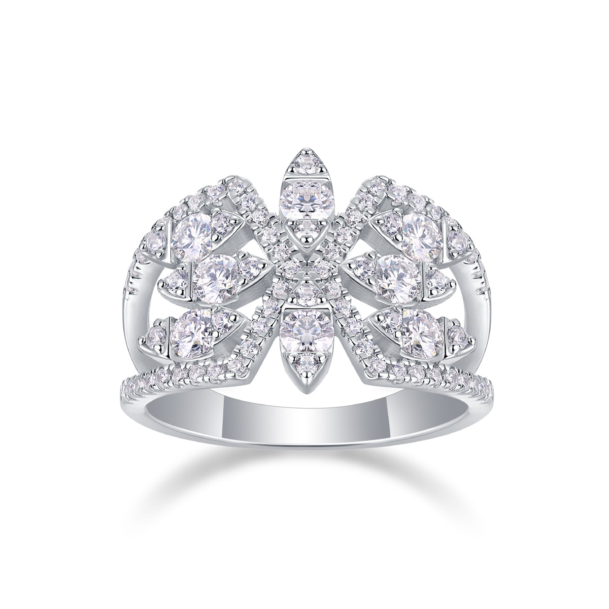 Silent Flower - A Wedding Ring Set With Top-quality Moissanite S925 Silver And Platinum-plated Diamond. The Ring Can Be Inspected With A Diamond Pen