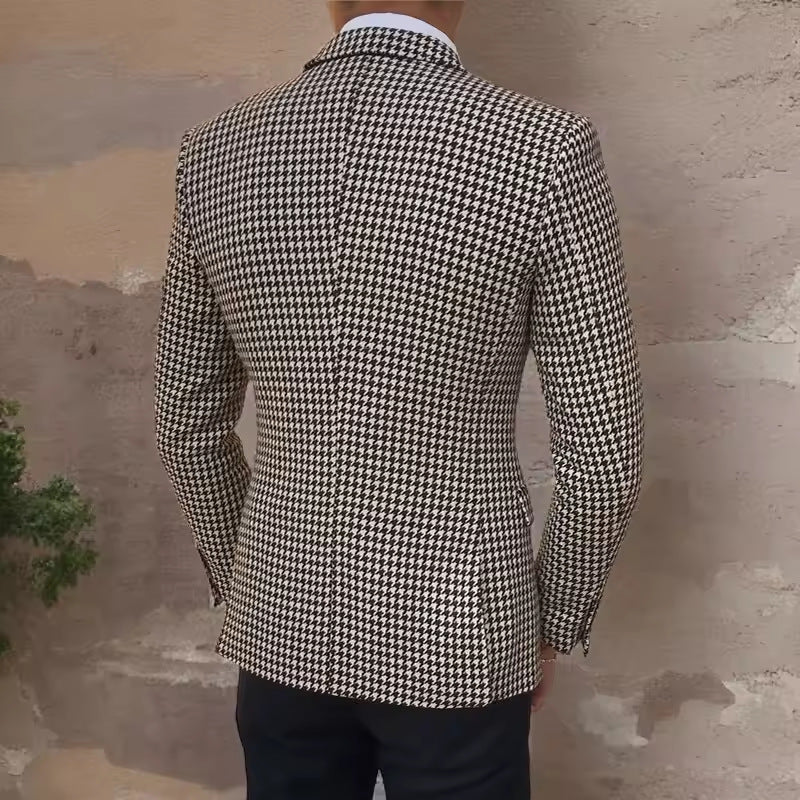 Mens Slim-Fit Single-Breasted Suit In A Fashionable Houndstooth Pattern