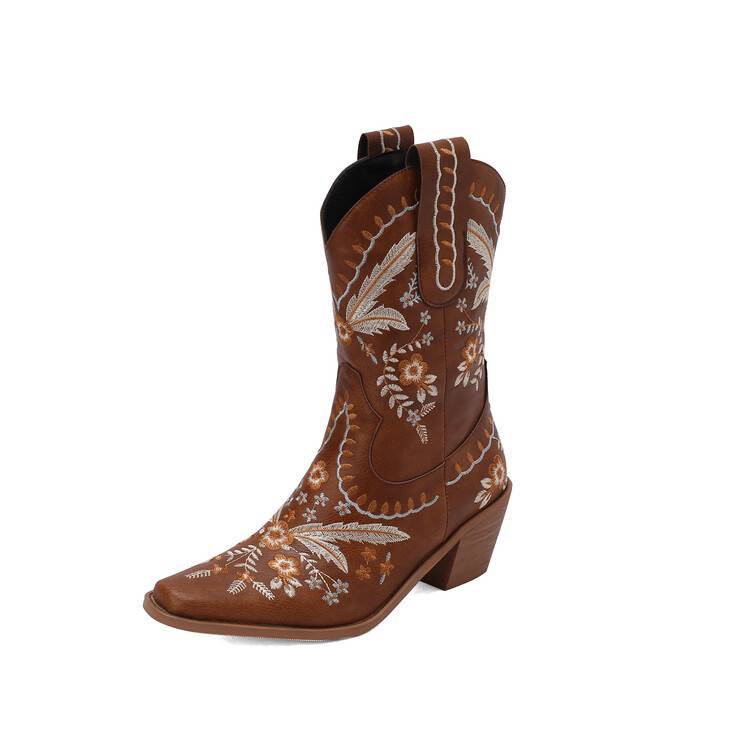 Heel Embroidery Knee-high Cowboy Boots