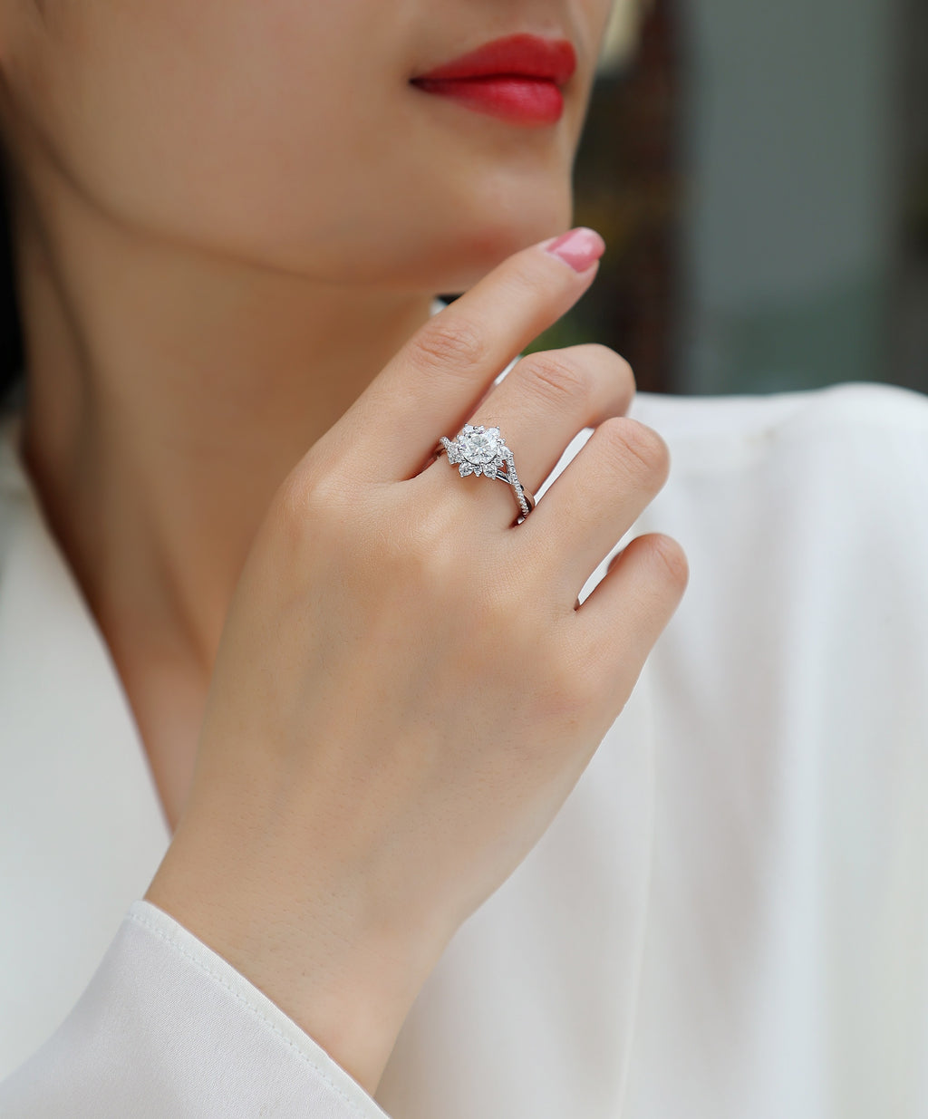 Hidden Poetry - A Wedding Ring Set With 1-carat Top-quality Moissanite S925 Silver And Platinum-plated Diamond Can Be Inspected With A Diamond Pen