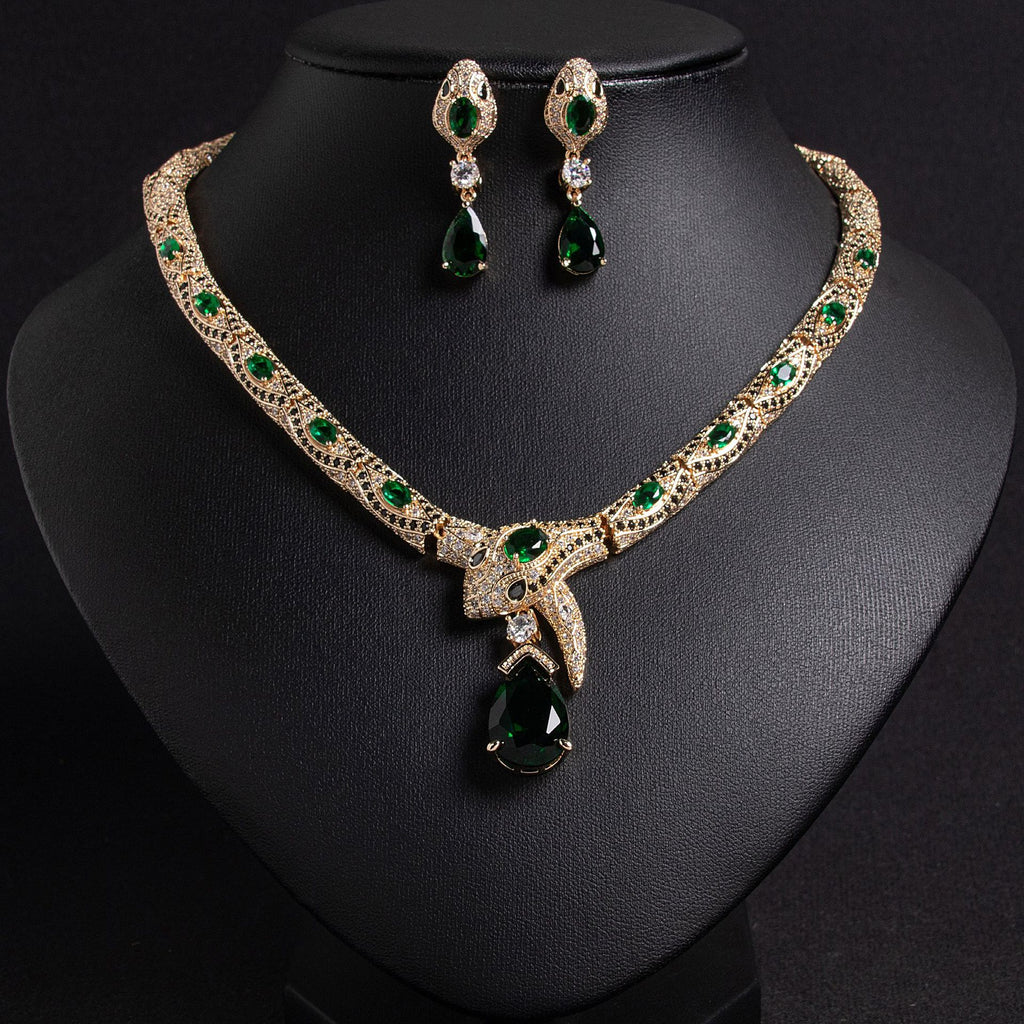Personalized Fashion Zircon Snake Necklace Earrings Suit