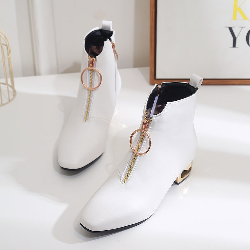 Autumn Side Zipper Square Mid-heel Ankle Boots