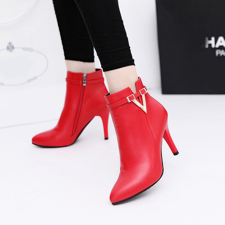 New Autumn And Winter Korean Style Pointed Toe Stiletto High Heels And Nude Boots For Children