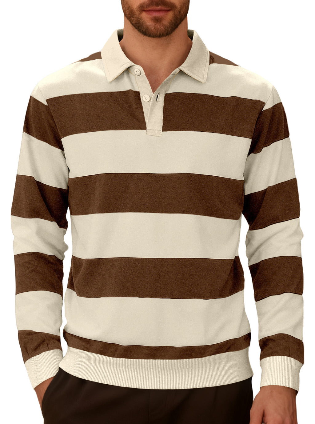 Knitwear Striped Contrasting Color Button Long Sleeve