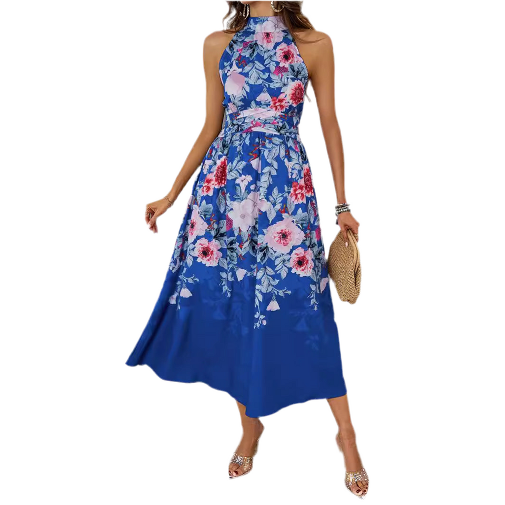Halterneck Printed Waist  Dress