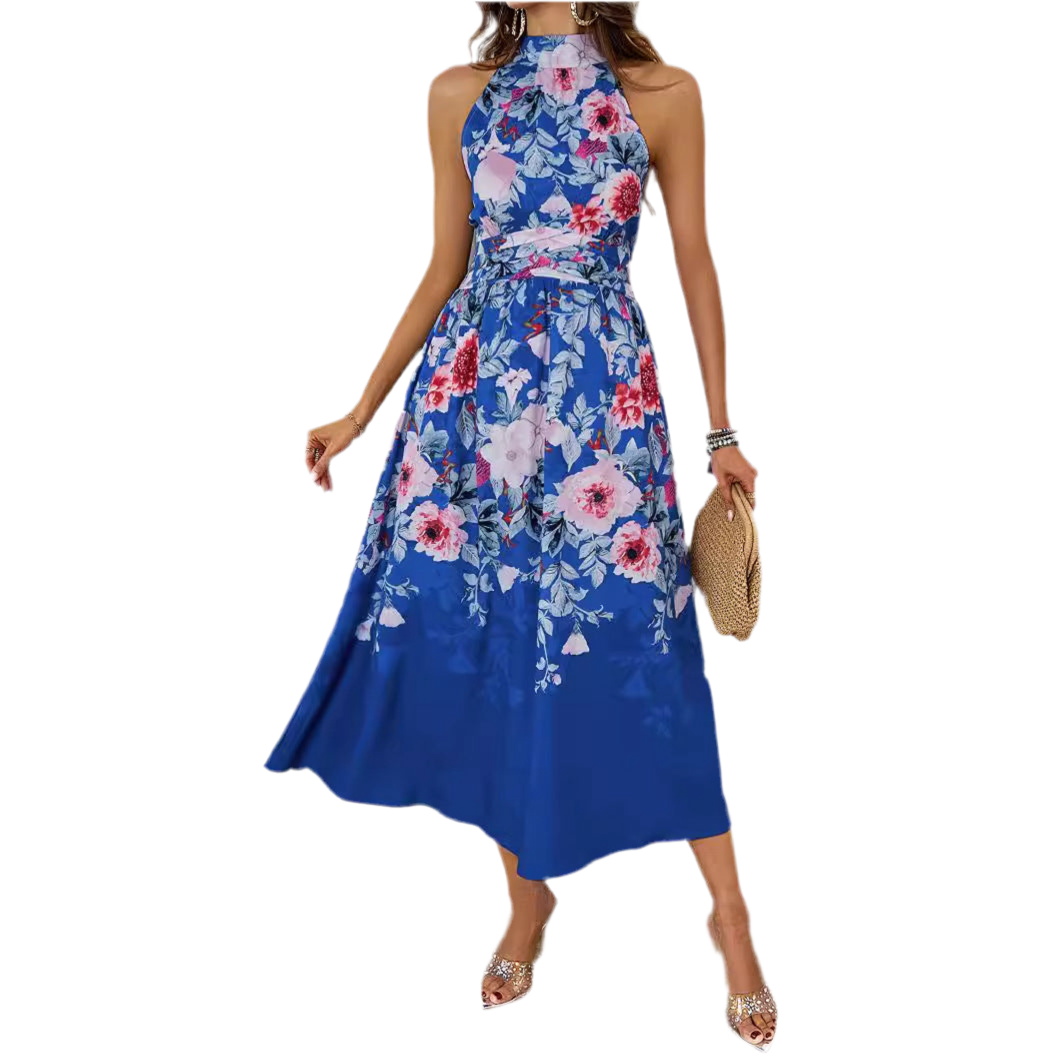 Halterneck Printed Waist  Dress