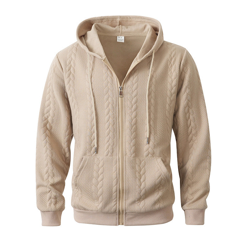 Men's Sporty Solid-Color Patterned Casual Hoodie Coat