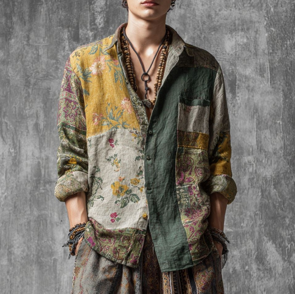 Mens Long-sleeve Striped Printed Shirt