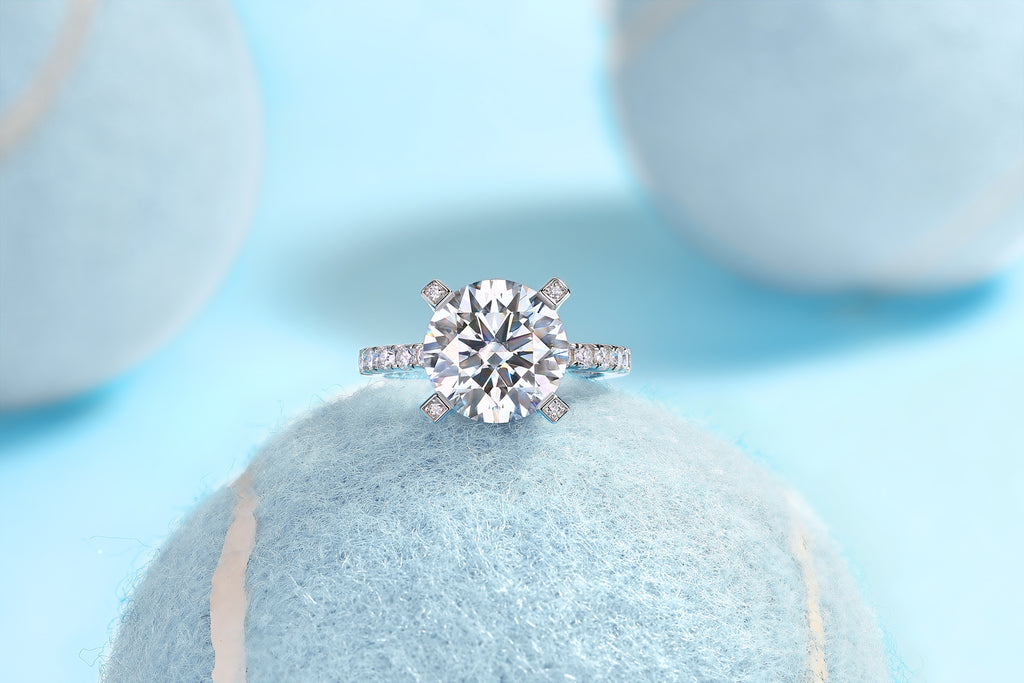 Radiant - Set With 5-carat Top-quality Moissan S925 Silver And Gold-plated Diamond Wedding Ring. The Ring Can Be Inspected With A Diamond Pen