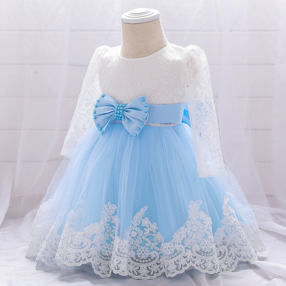 Dress One Year Old Girl Lace Long Sleeve Puffy Baby Shower