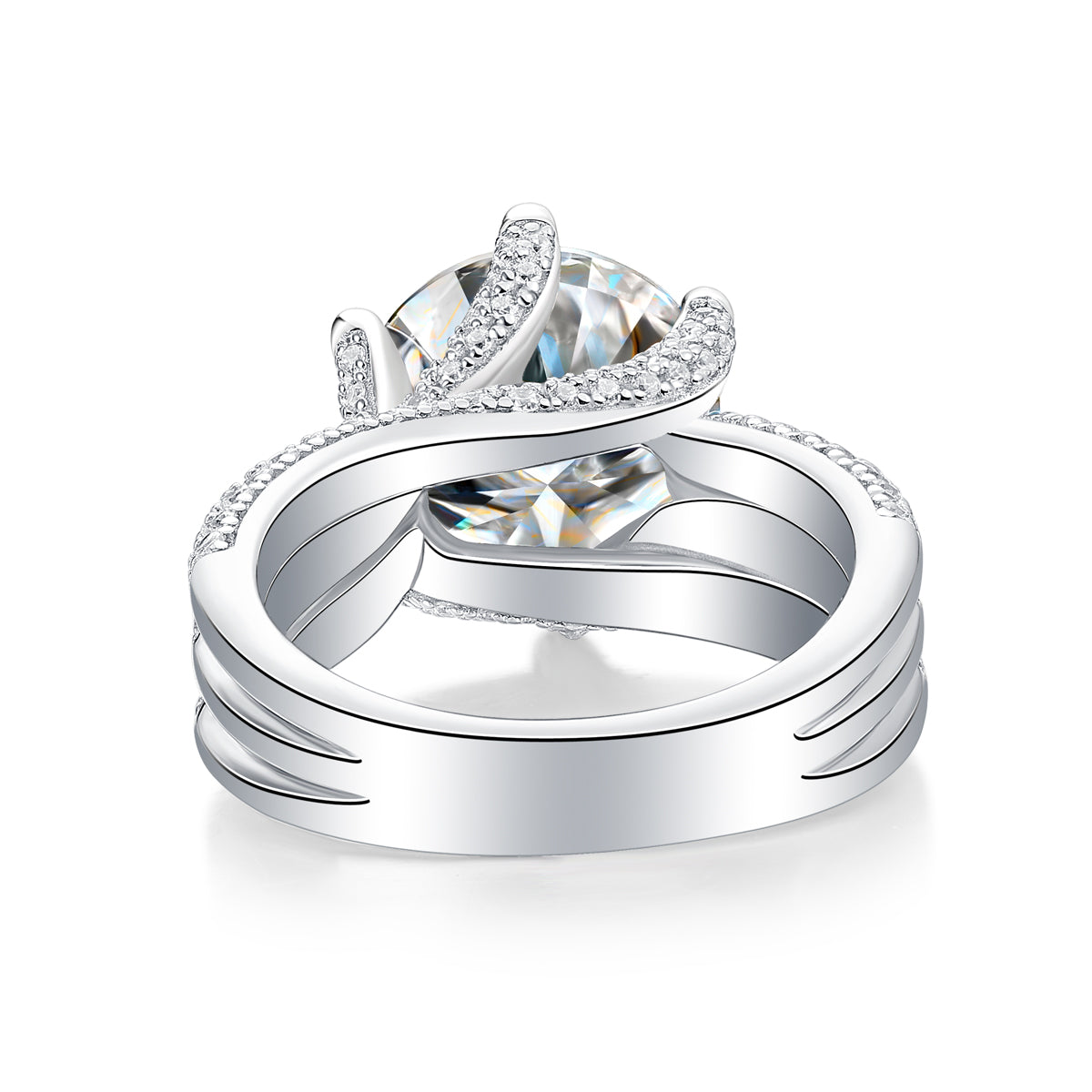 Eternal Vow - A Wedding Ring Set With 5-carat Top-quality Moissanite S925 Silver And Platinum-plated Diamond. The Ring Can Be Inspected With A Diamond Pen