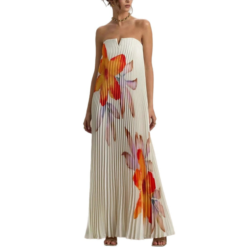 Off-the-shoulder Loose-fit Intricately Pleated Maxi Dress For Women