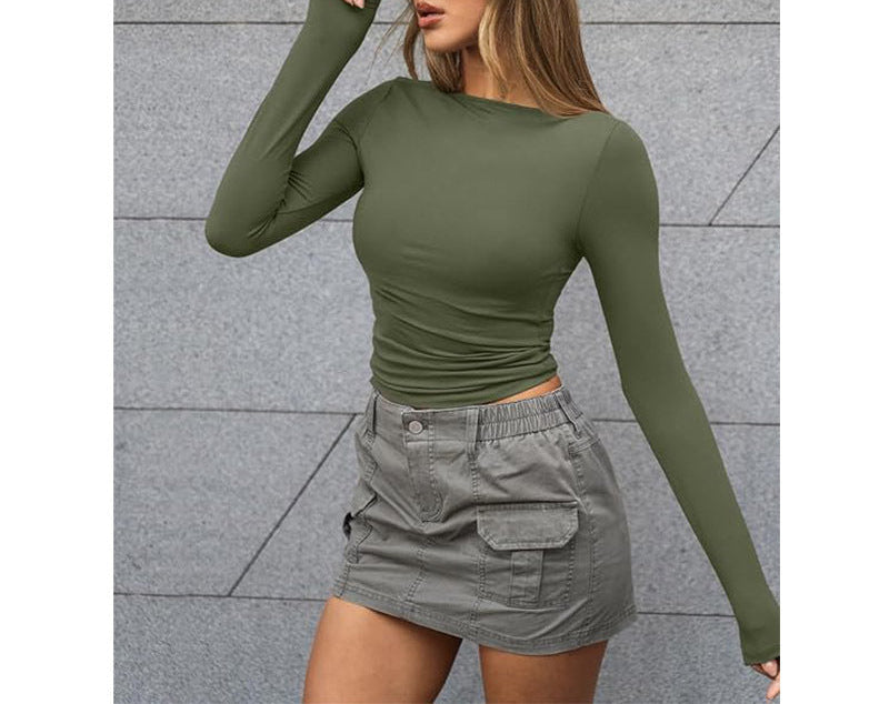 Slim Long-sleeved T-shirt Round Neck Top