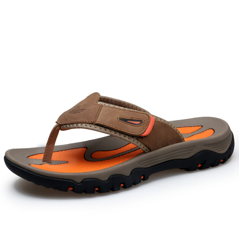 Large Dock Layer Cowhide Flip-flops