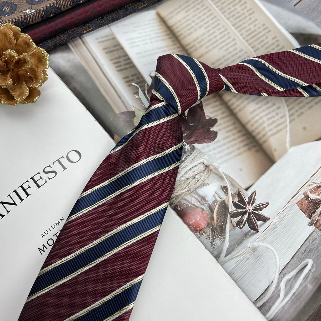 Retro Coffee Color Orange Red Striped Tie Hand Hit 8CM