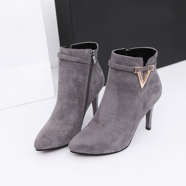 New Autumn And Winter Korean Style Pointed Toe Stiletto High Heels And Nude Boots For Children