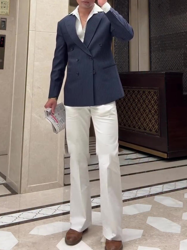 Men's Classic Stripe Double Breasted Blazer