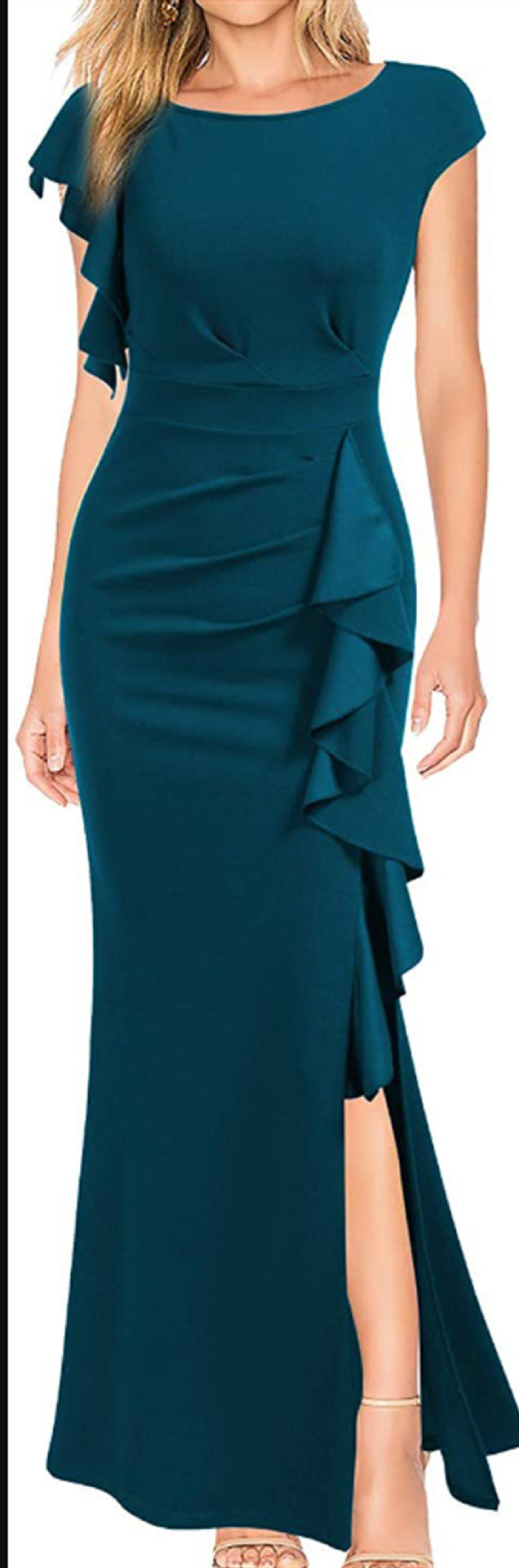 High Waist Slit Dress Elegant Fashion Round Neck Commuting Style Dress Evening Party Dress