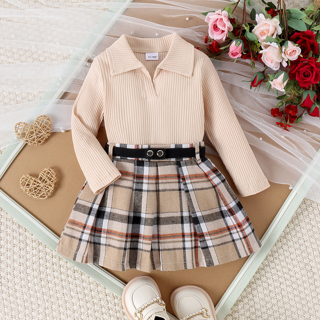 Suit Medium And Small Long Sleeve Pleated Skirt