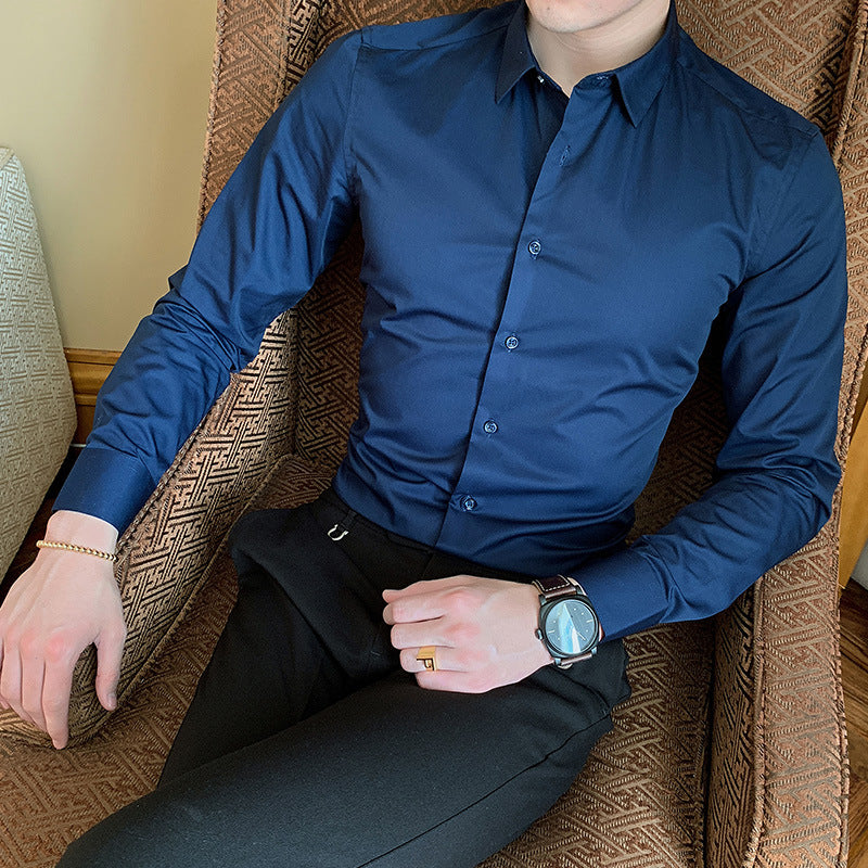 Men's Long Sleeve Shirt Slim Fit Shirt Business Casual White Shirt