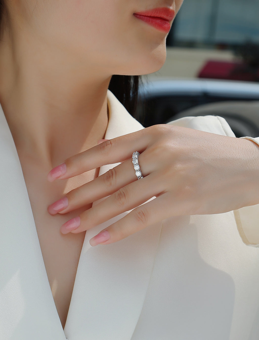 Ferris Wheel - Set With Top-quality Moissanite S925 Silver And Platinum-plated Diamond Wedding Ring. The Ring Can Be Inspected With A Diamond Pen