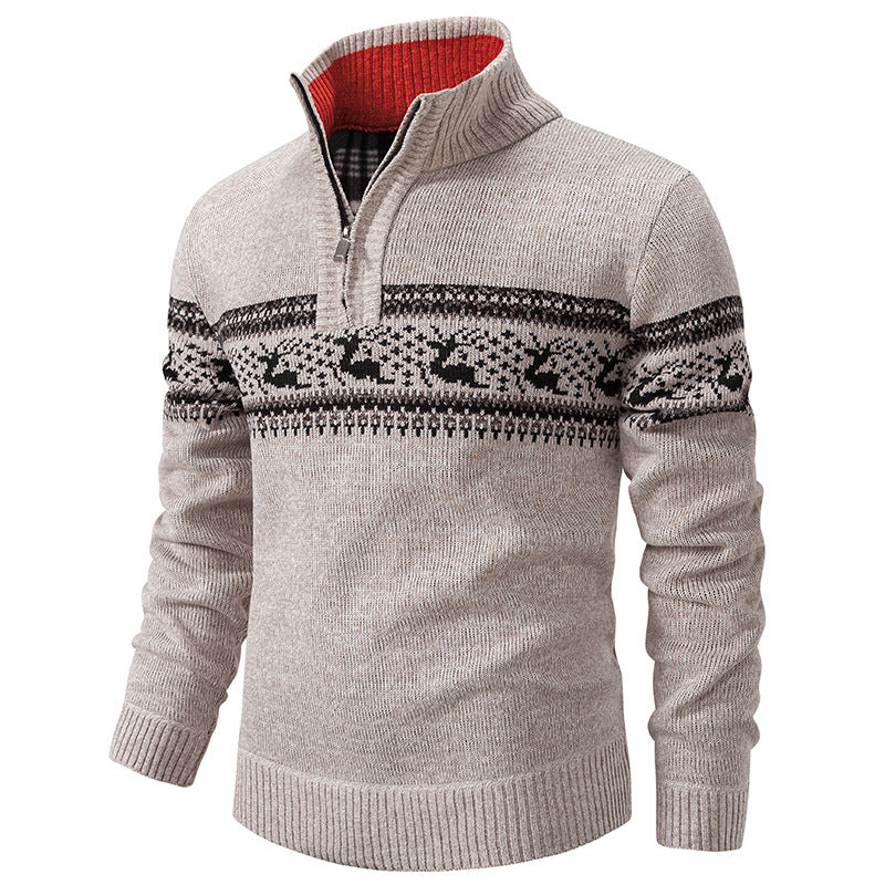 Handsome Bottom Line Large Size Half-zip Sweater
