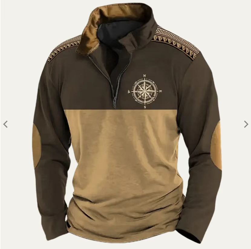 Digital Print Stand Collar Men's Street Zip-up Hoodie