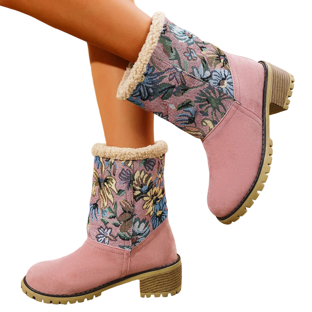 Flowers Embroidered Snow Boots