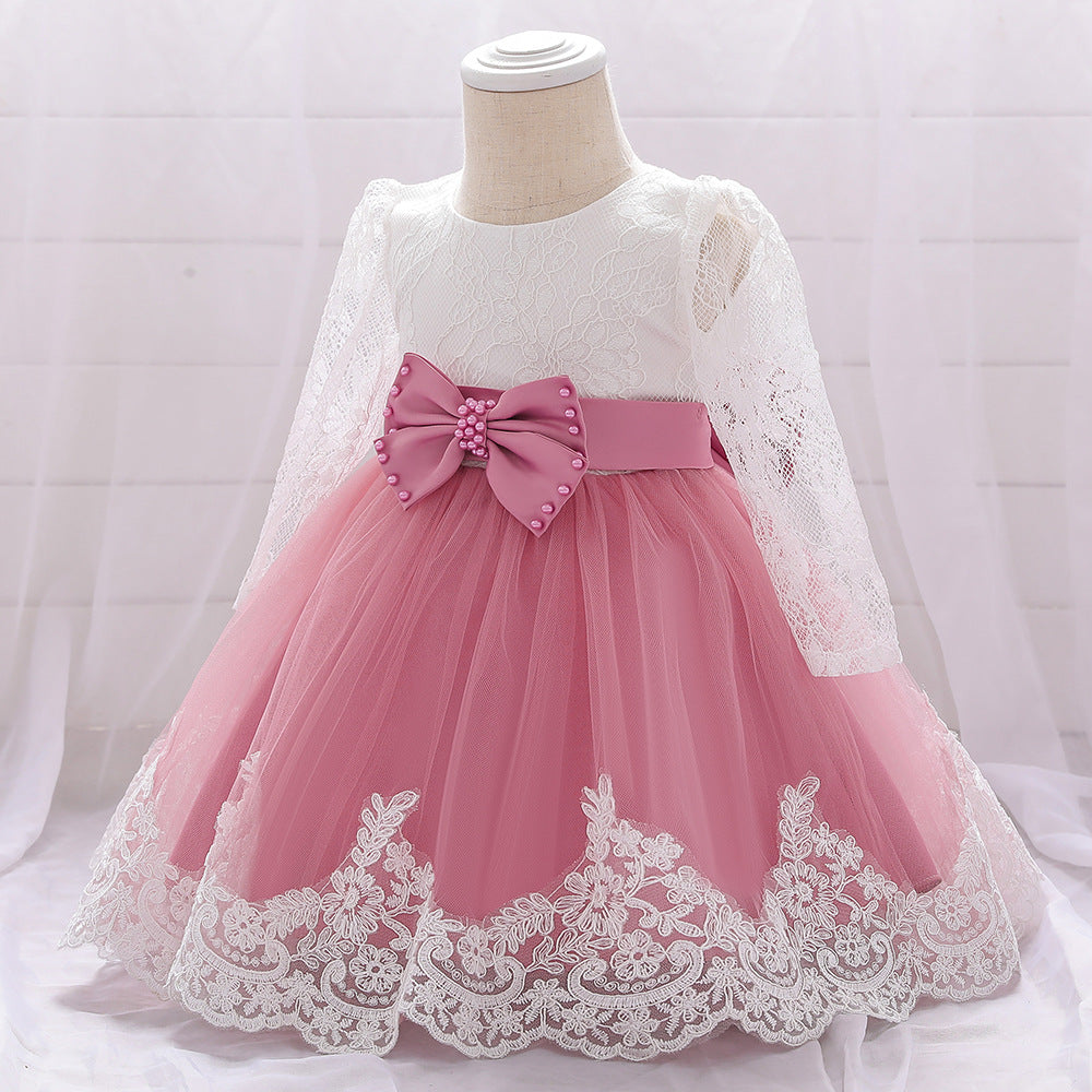 Dress One Year Old Girl Lace Long Sleeve Puffy Baby Shower