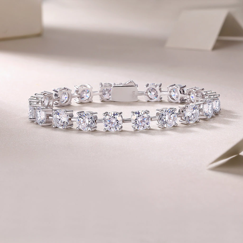 Time Appointment - A Fashionable And Light Luxury Jewelry Silver Bracelet And Bracelet Set With Top-quality Moissanite, S925 Silver Plated Platinum