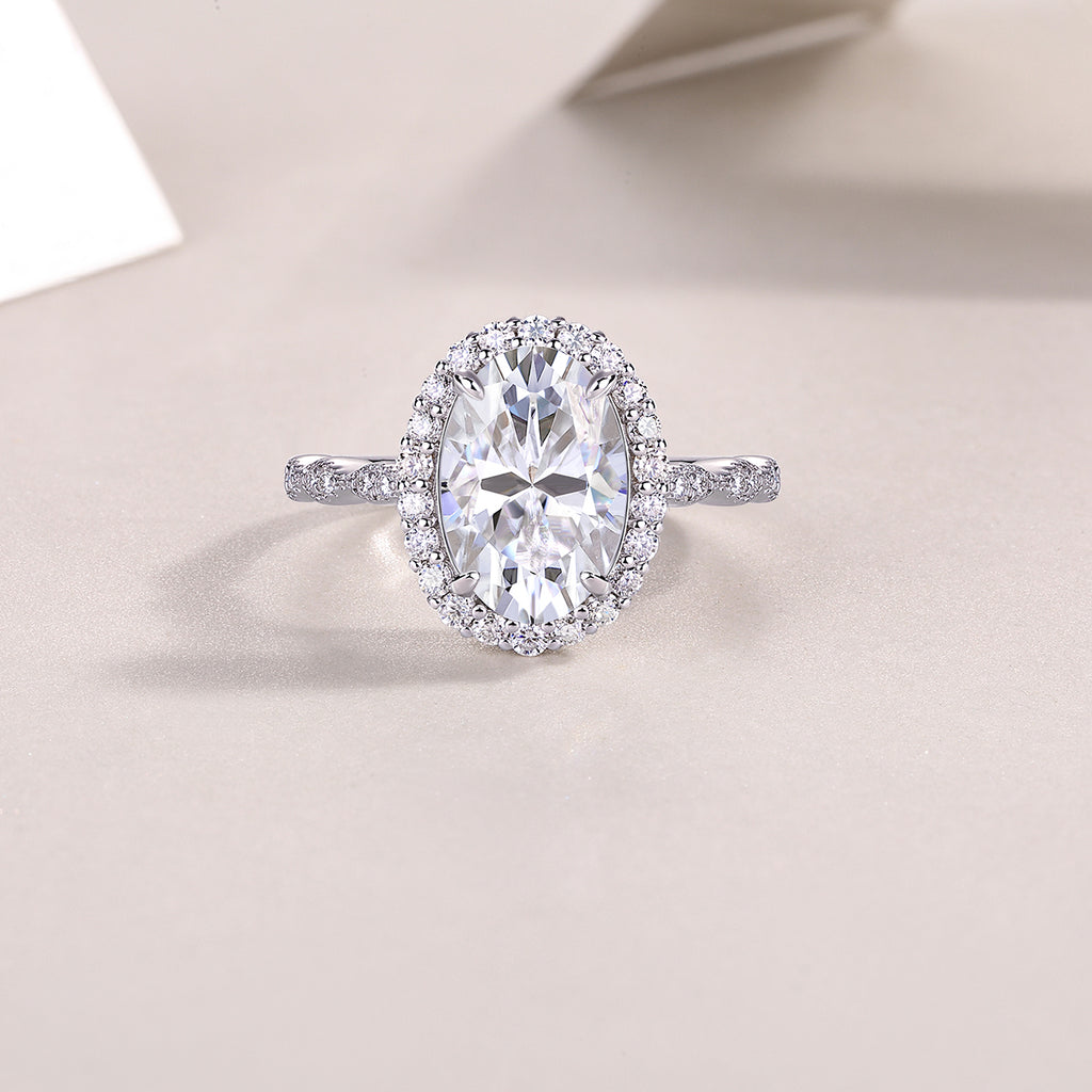 Moonlight Pupil - A Wedding Ring Set With Top-quality Egg-shaped Moissanite S925 Silver And Platinum-plated Diamond. The Ring Can Be Inspected With A Diamond Pen