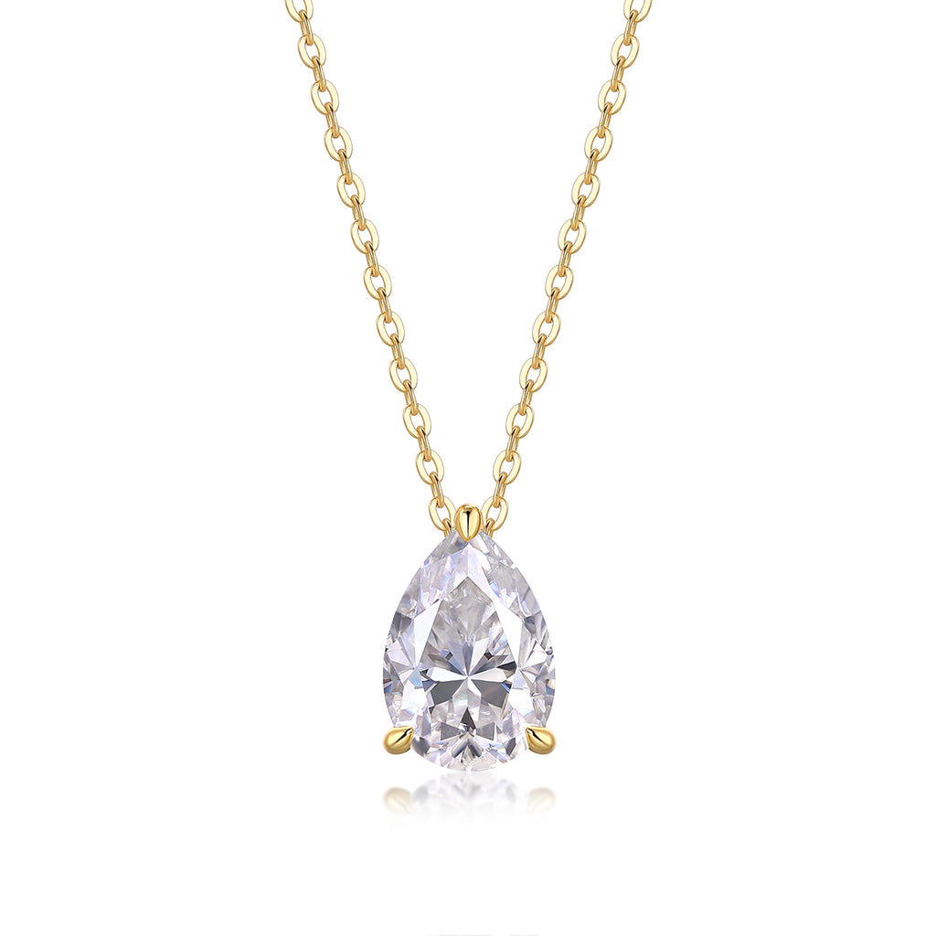 Pear-Shaped Moissanite Pendant Necklace – S925 Silver Gold Plated