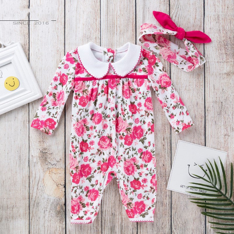 Baby clothes new style rose flower long-sleeved jumpsuit