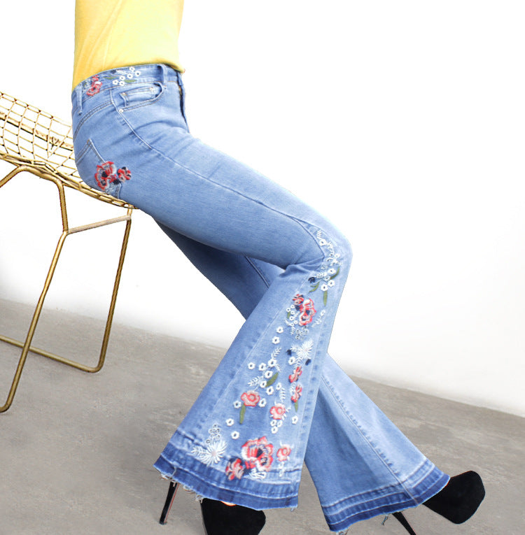 Denim Flared  Embroidered pants
