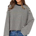 Round-neck Cotton Long-sleeve Striped T-shirt
