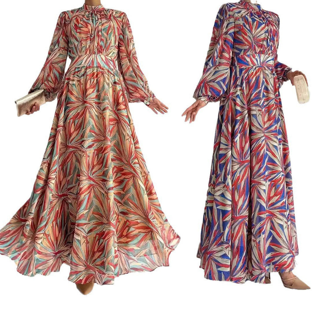 Abstract Turtleneck Maxi Dressstylish And Elegant