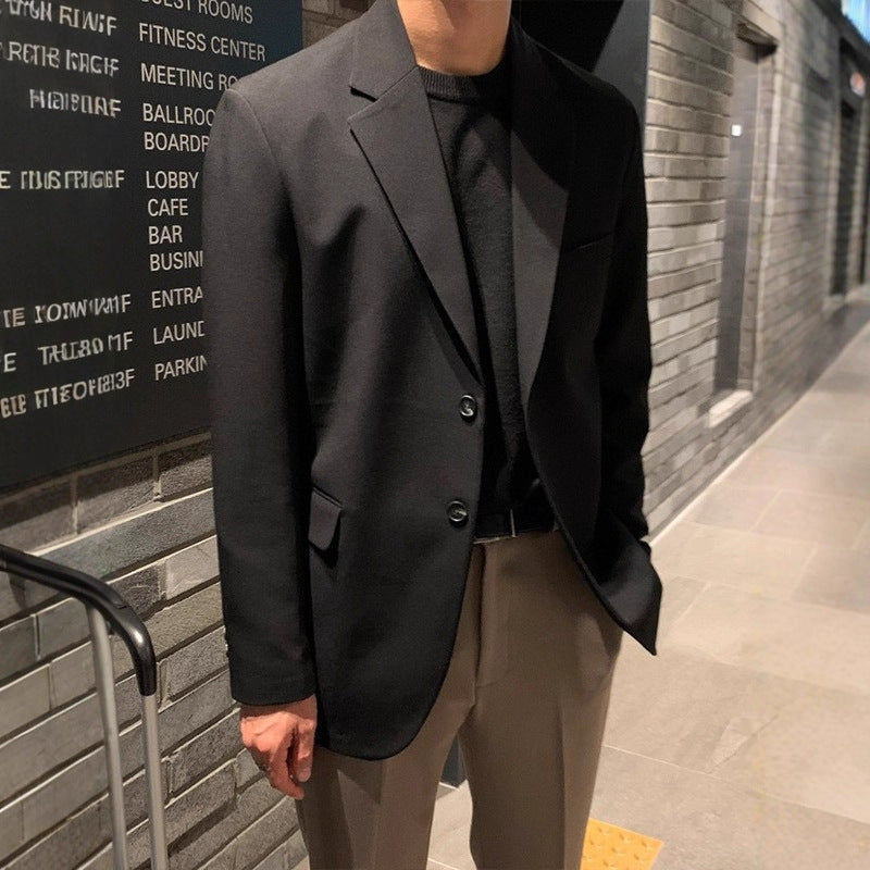 Men's Autumn Loose-Fit Black Single-Breasted Suit Jacket