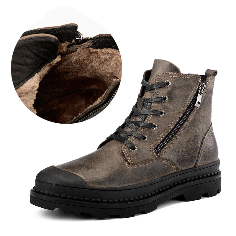 Winter leather Martin boots plus velvet non-slip breathable men's shoes