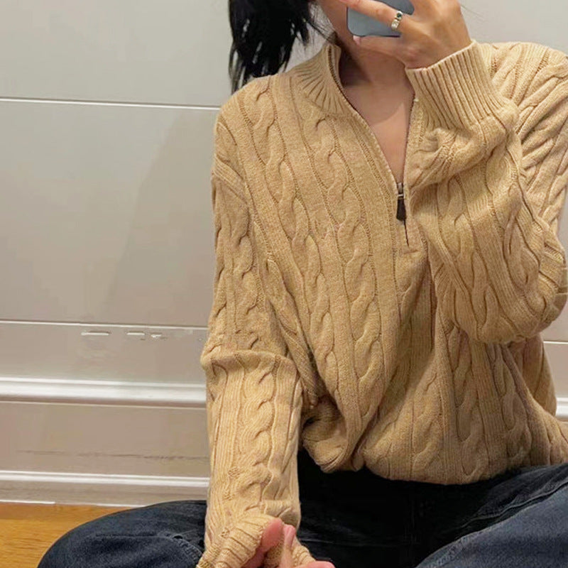 Half Zipper Sweater Slimming Short Top