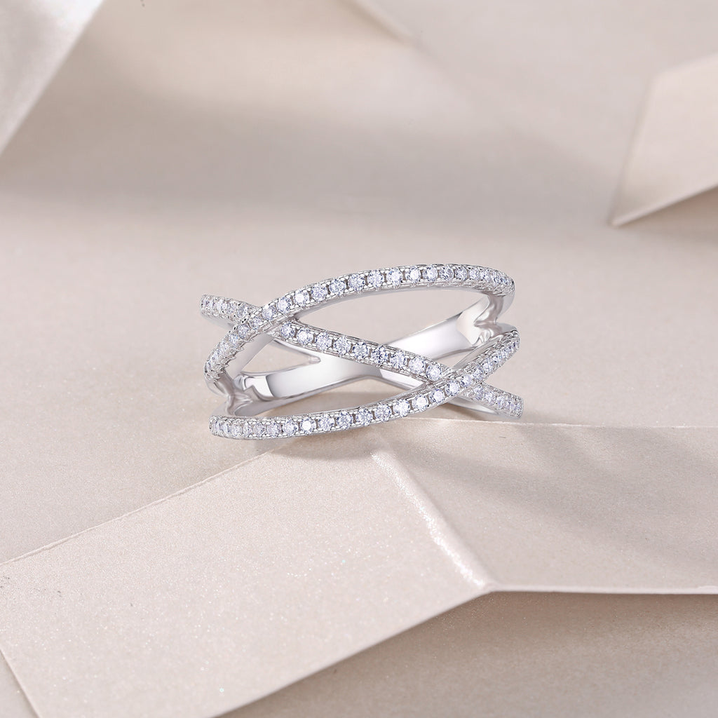 Fate Cross - A Wedding Ring Set With Top-quality Moissanite S925 Silver And Platinum-plated Diamond Can Be Tested With A Diamond Pen