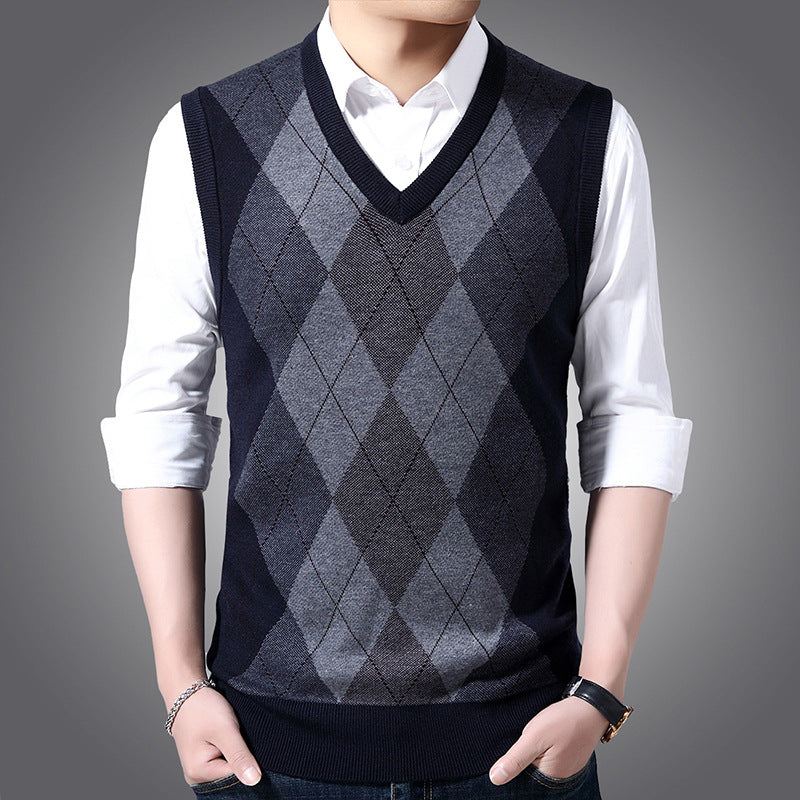 Wool Knitted Vest Middle-aged And Elderly Men's Thickened Sweater