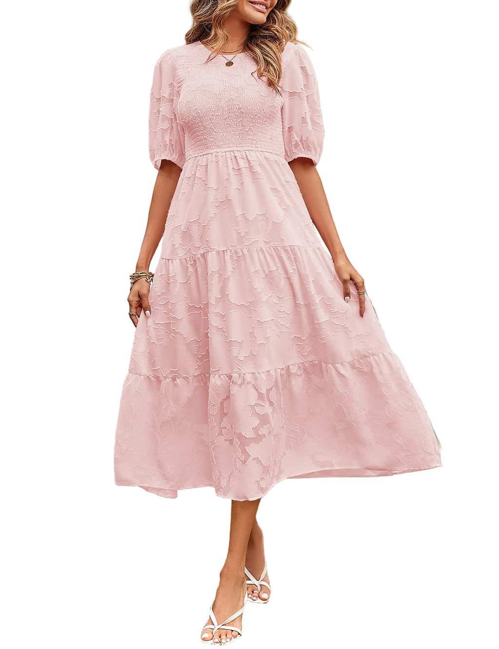 Casual Lace Dress Floral Ruffle Puff