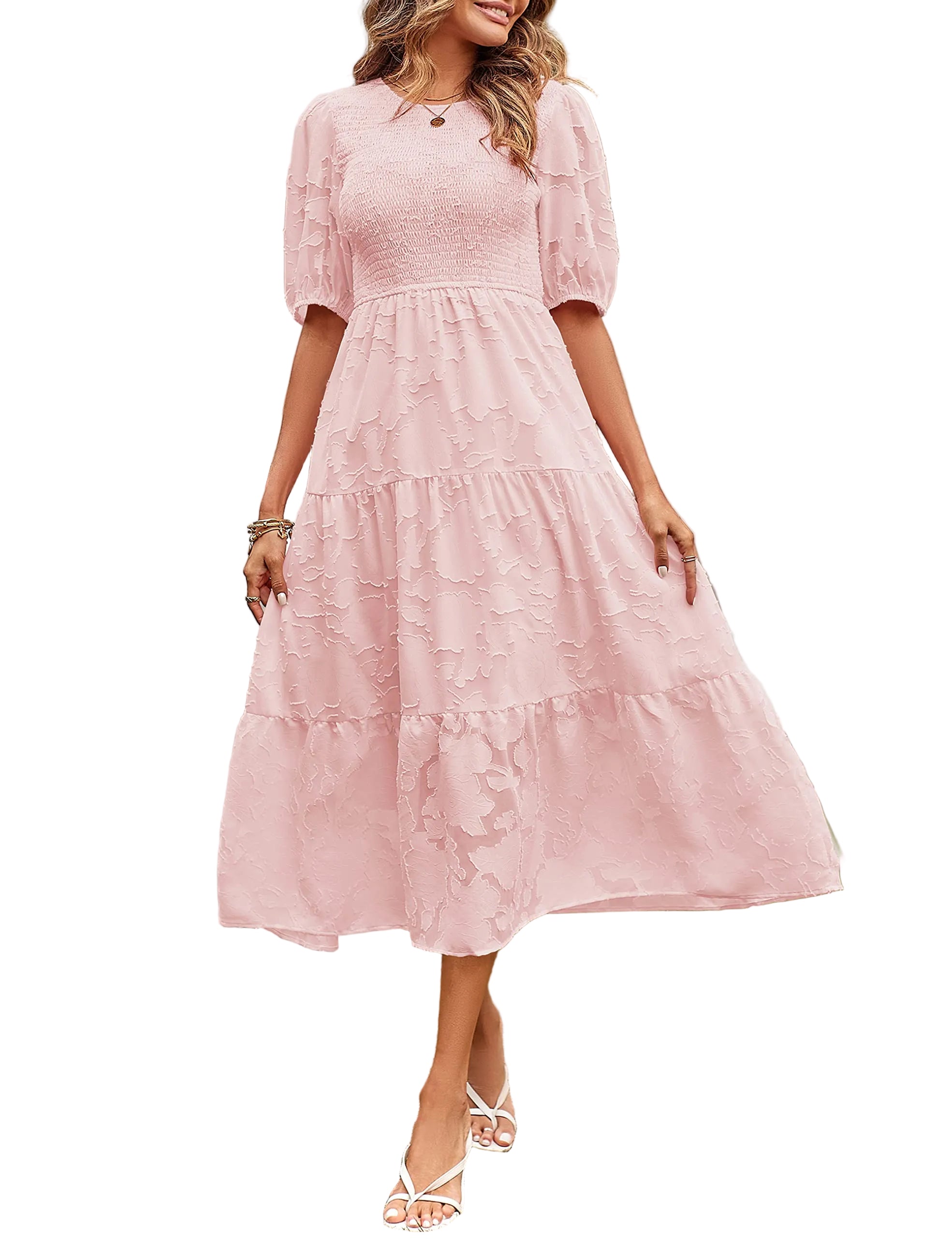 Casual Lace Dress Floral Ruffle Puff