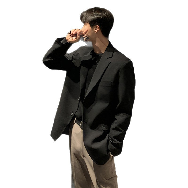 Men's Autumn Loose-Fit Black Single-Breasted Suit Jacket