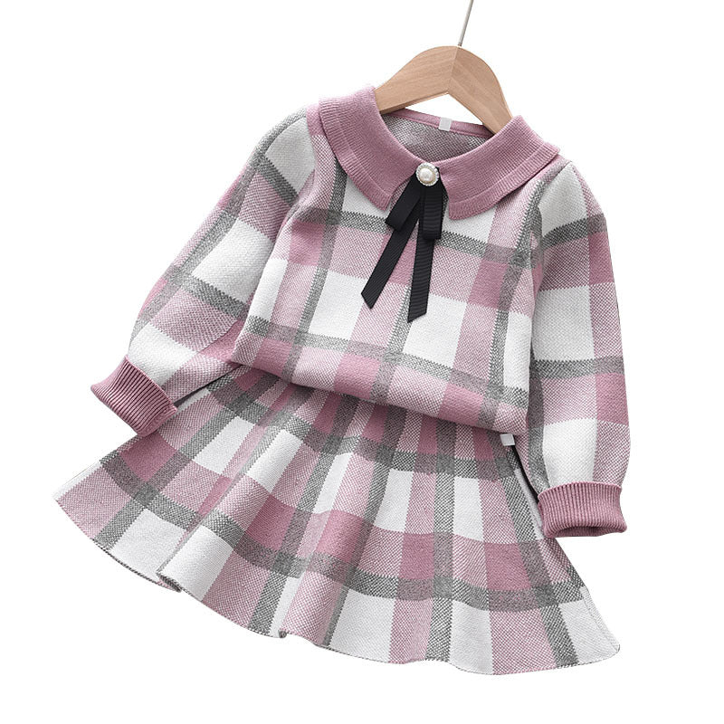 Plaid Striped Knitted Skirt Girls' Wooden Ear Woolen Skirt